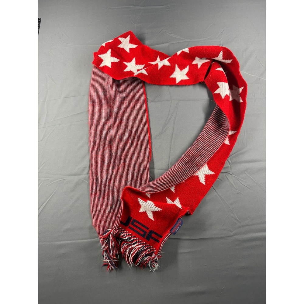 Knitmakers USA American Flag Scarf Red White Blue Stars Stripes Fringe Patriotic